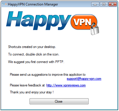 HappyVPN installer step 2: finished