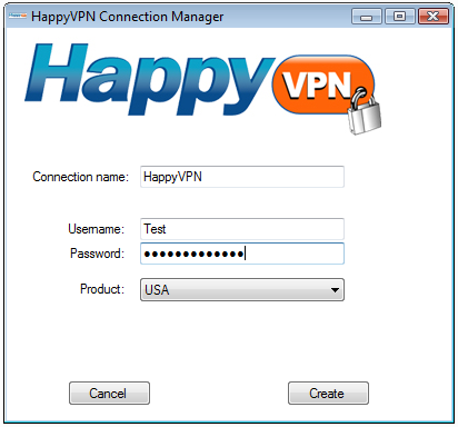 HappyVPN installer step 1: user name and password 