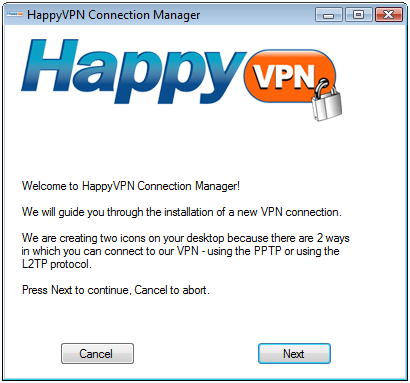 HappyVPN installer welcome screen